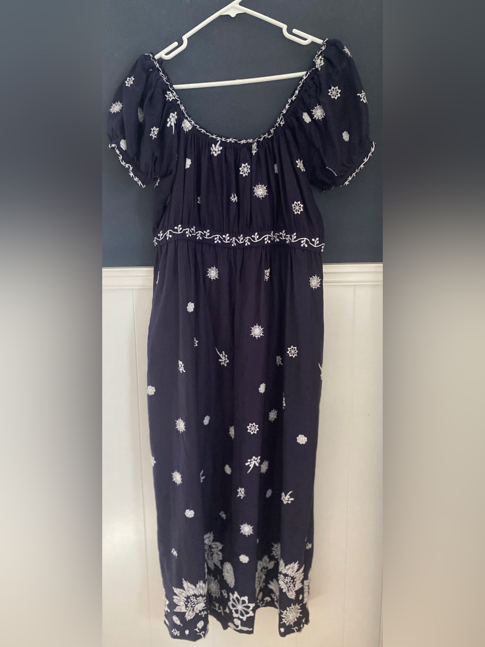 Gretchen Scott Big Love Embroidered Maxi Dress Navy Blue White Size S